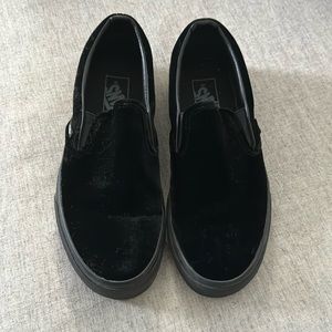 Black Velvet Slip On Vans